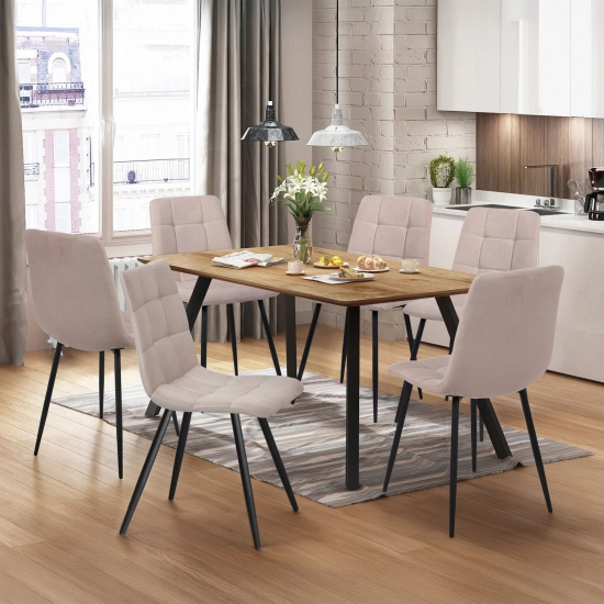Jídelní stůl 140x80 BERGEN dub + 6 židlí BERGEN béžová