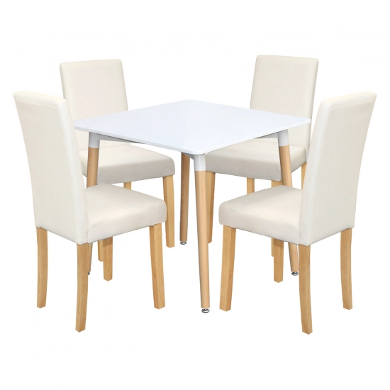 Jídelní stůl ONE 80x80 bílý + 4 židle PRIMA bílá/světlé nohy