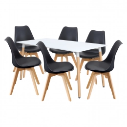 Jídelní stůl 160x90 QUATRO bílý + 6 židlí QUATRO černé