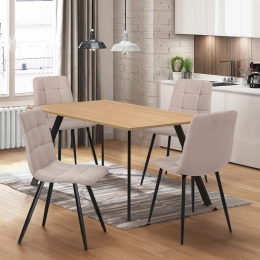 Jídelní stůl 120x80 BERGEN dub + 4 židle BERGEN béžová