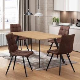 Jídelní stůl 120x80 BERGEN dub + 4 židle BERGEN hnědé mikrovlákno