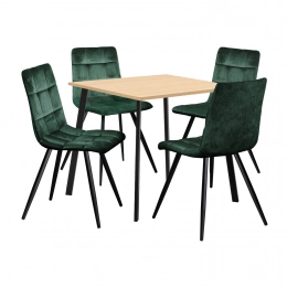 Jídelní stůl 80x80 BERGEN dub + 4 židle BERGEN zelený samet